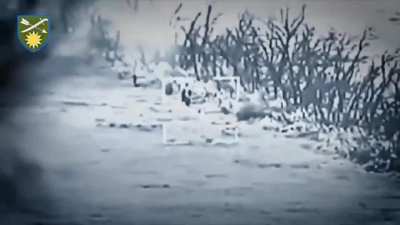 Ukrainian specialists from the 66th Mechanized Brigade attack a Russian tank and an infantry unit using a Stugna-P ATGM