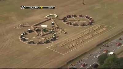Another Tour de France tractor/bike art by French farmers - this one includes a moving chainring