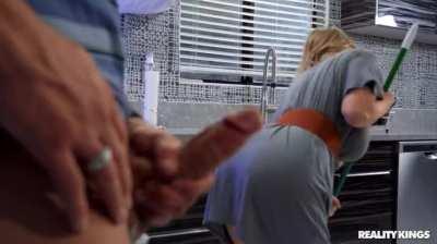 Sweeping Up With Her Big Natural Tits