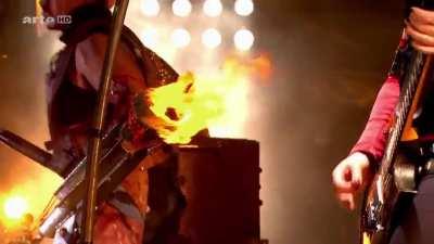 One of the many incredible fire stunts from a Rammstein live performance