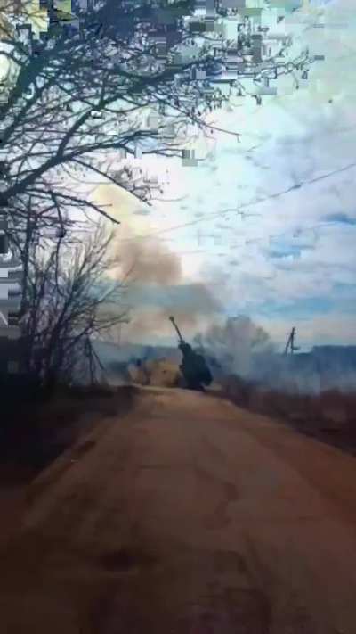 Swedish donated, Ukrainian Self-propelled howitzer Archer in action, date or location not given