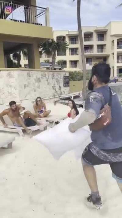 When you invite people to assault you with pillows