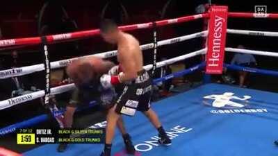Vergil Ortiz Jr. looks for angles and unloads on Samuel Vargas, but ultimately gets taken down