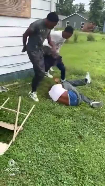 Kids jumped on dude for putting his hands on their mom