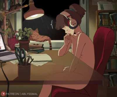 Lofi girl taking a study break