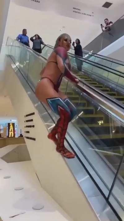 Spider-woman showing it all at the mall