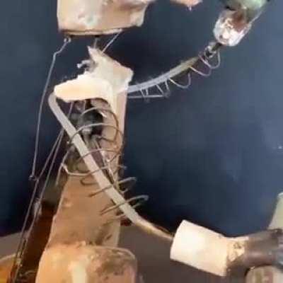 An antique bear automaton whose fur was destroyed by an infestation of moths