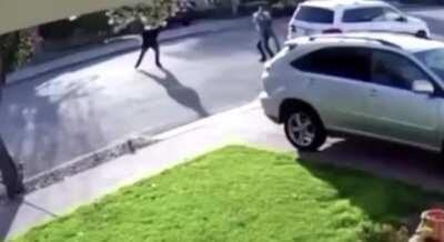 Kid with a gun attempts to rob someone and gets absolutely decked