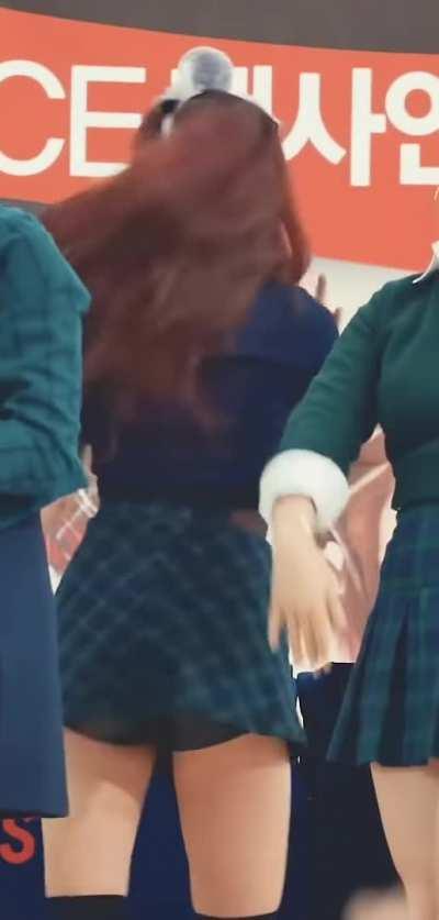 Mina - penguin headband, green & blue plaid skirt, blue top