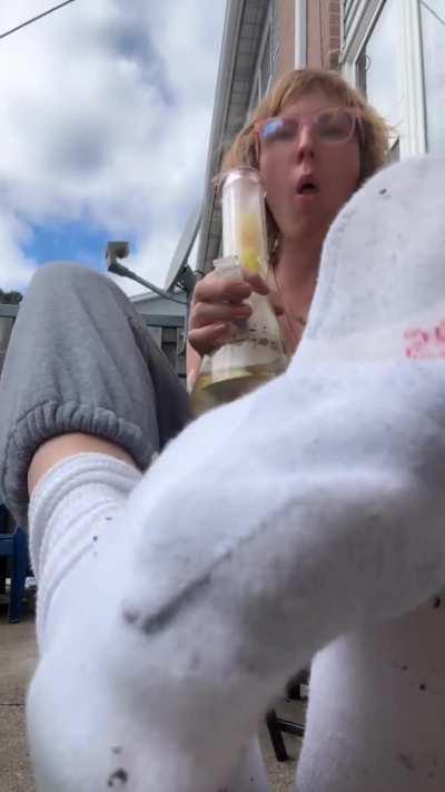 Smoking bowls and teasing you with a sock removal 😛