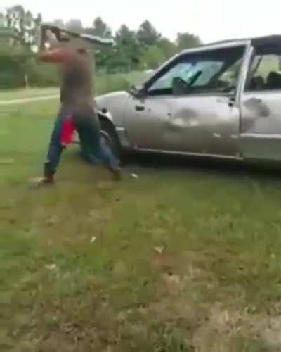 Smashing a car