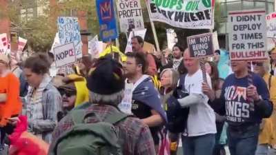 The people march in Washington, D.C.’s streets during the No Kings protests, Oct. 18, 2025.
