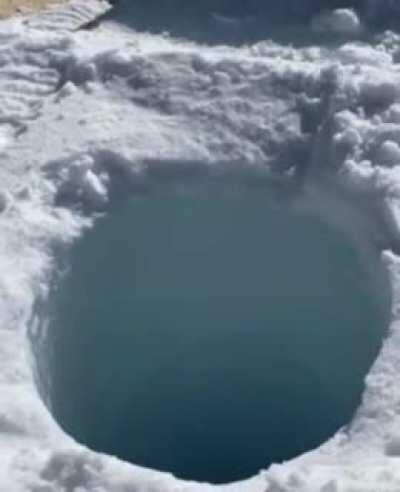 Ice dropped down a hole 450ft deep