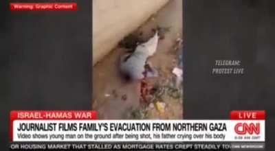 📰 A resident of the Gaza Strip follows the instructions of the occupation soldiers and leaves his house raising the white flag, but his son was hit by a bullet in the head.

  “I told him, ‘Let’s stay at home, my son. Let’s stay at home,’” the father shou