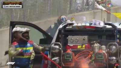 grosjean suffers a brake fire