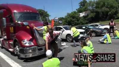 Parolee gets arrested because protesters won't let him go to work. This video needs to go viral if not already.