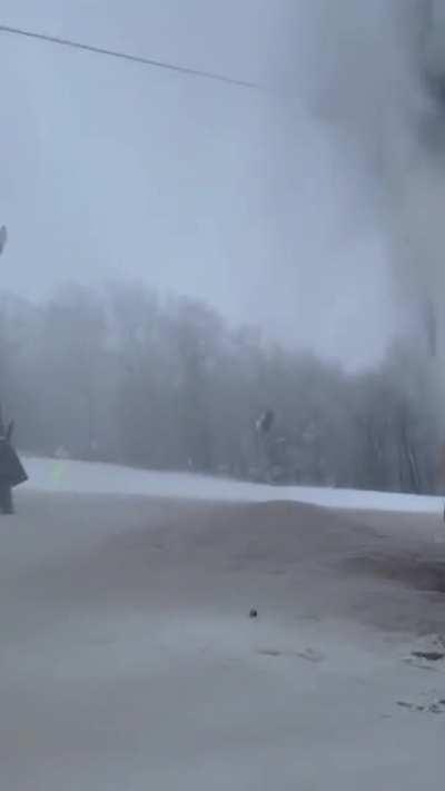 Pipe burst at Beech Mountain. The lady stuck on the ski-lift was being sprayed with freezing water for 5 mins.