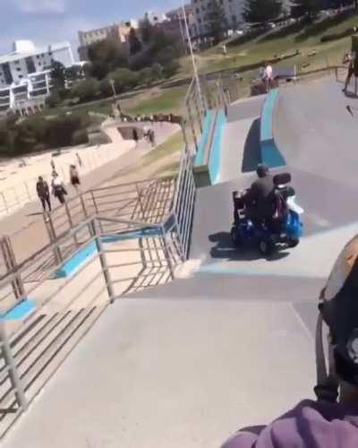 Taking a mobility scooter on a skate park