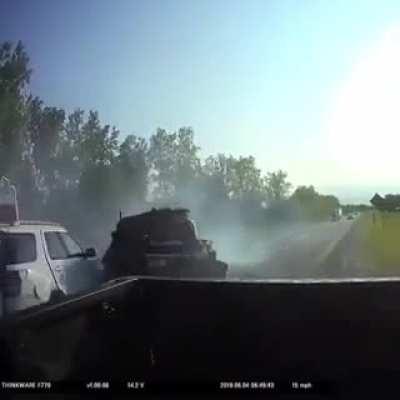 Big truck plows multiple vehicles