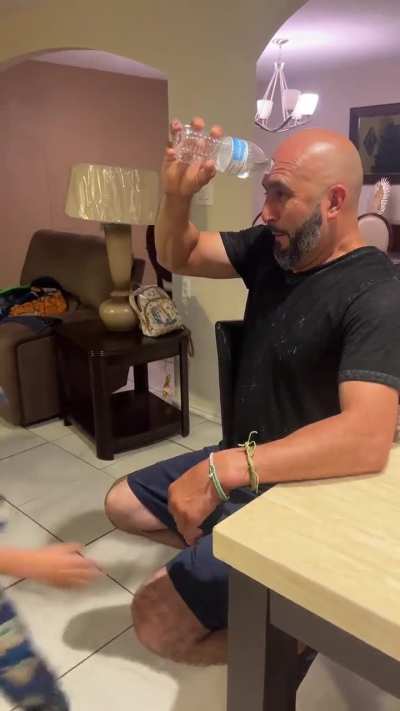 Father playing a prank on his son