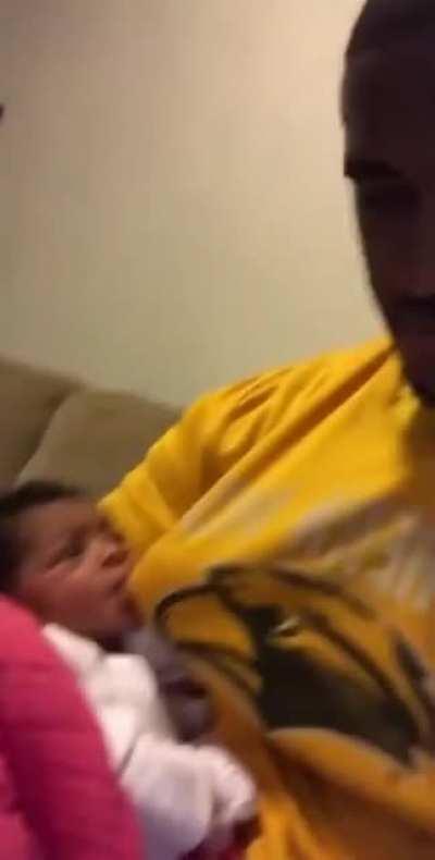 Her mama isn't home and she wouldn’t take the bottle, so he had to improvise