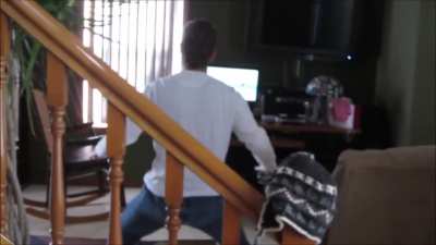 Stephen Quire dances to Barney Music