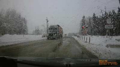 Stalled Truck Slammed by Train + Close Call