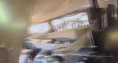 Russian UAZ-452 Buchanka van transporting soldiers triggers DM22 PARM mine, filmed by Russian soldier with an action camera