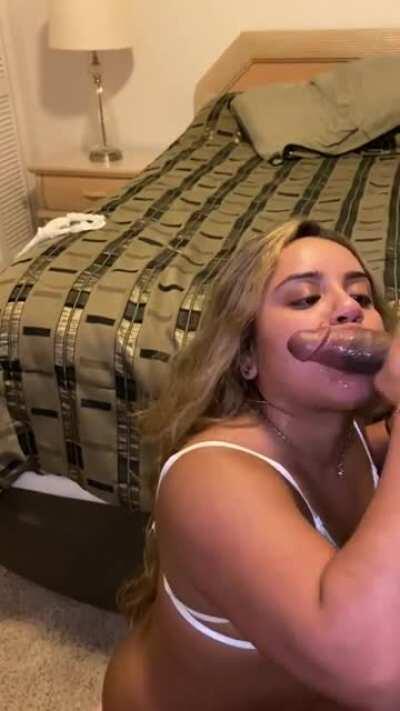 I serviced his thick cock while hubby recorded me