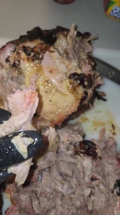 charcoal rotisserie pork butts done