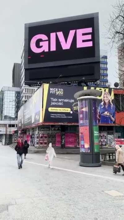 A sign in Poland in advance of Biden's arrival to discuss Ukraine