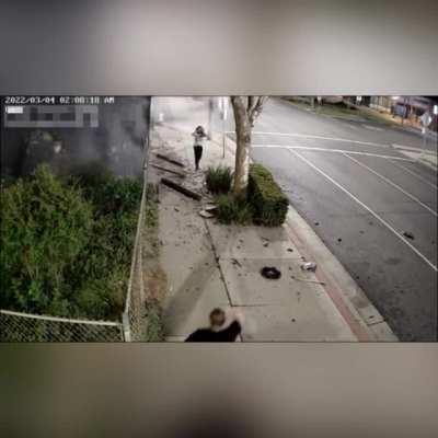 Drunk guy crashes into building