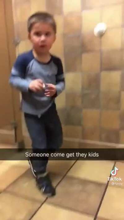 Someone’s kid makes going to the bathroom a bit complicated