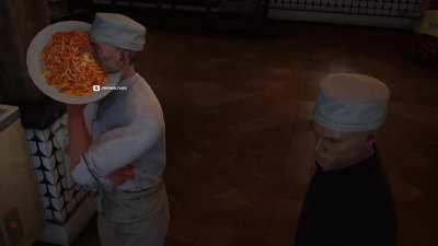 apperently Chef Marcello was so upset over 47 beeing late that he had to smoke a plate of spaghetti bolognese to calm down