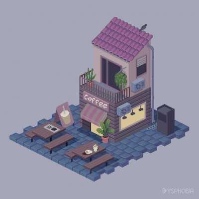 Coffee Shop ~ My first isometric piece!