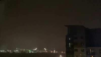 The lightning and rain in Edinburgh tonight with ‘stone in focus’ faintly on one the background.