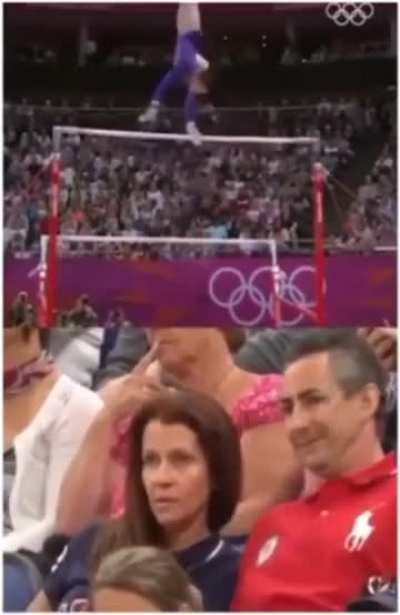 Parents watching their daughter at the Olympics