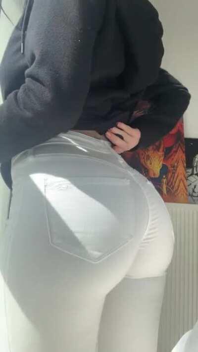 White cheeks in white jeans