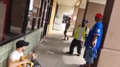 3 strangers putting up a great impromptu performance