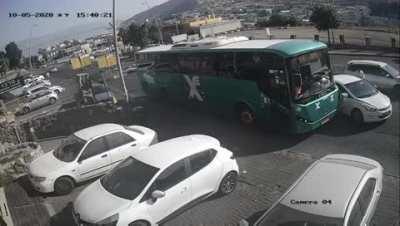 Blocking the bus with my car.