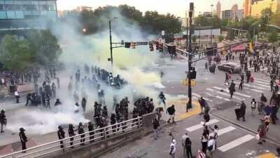Even the tear gas is revolting against the police...