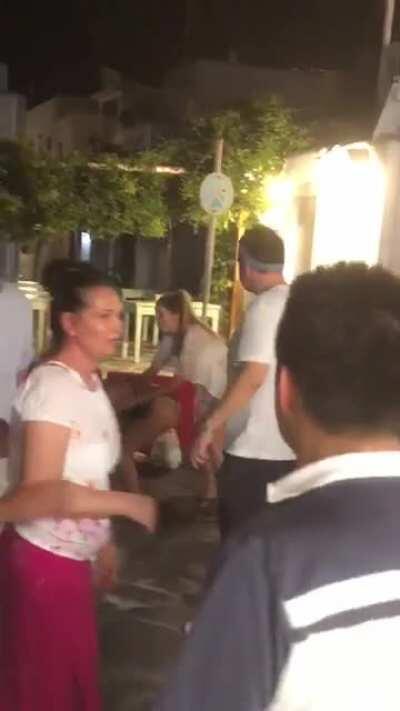Girls fighting in the street in Mykonos