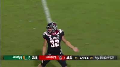 NC State kicker Christopher Dunn makes a 53-yard field goal, celebrates with the Generation DX gesture