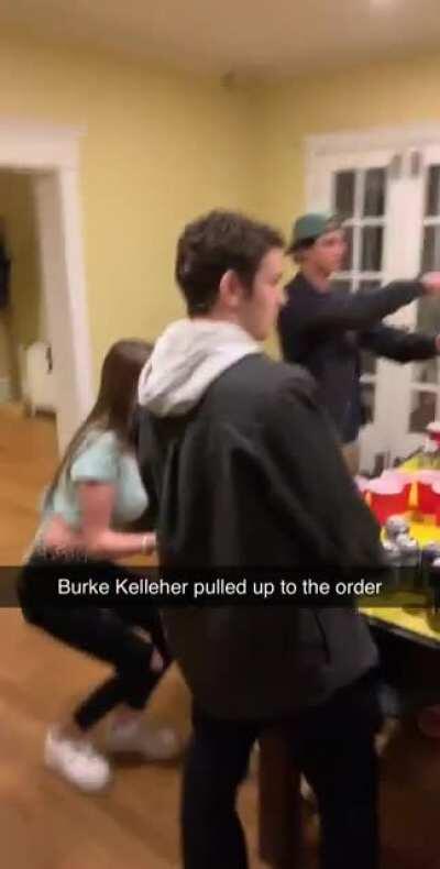 Burke is wet at pong