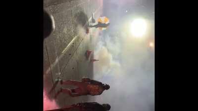 1 HOUR AGO, Seattle, 11th and Pine. Protesters were peacefully inching forward on public streets, cops didn’t like that so they claimed someone “threw a bottle” (NO ONE DID). They proceeded to use flash bangs and CS Gas 2 days after the CS gas ban.