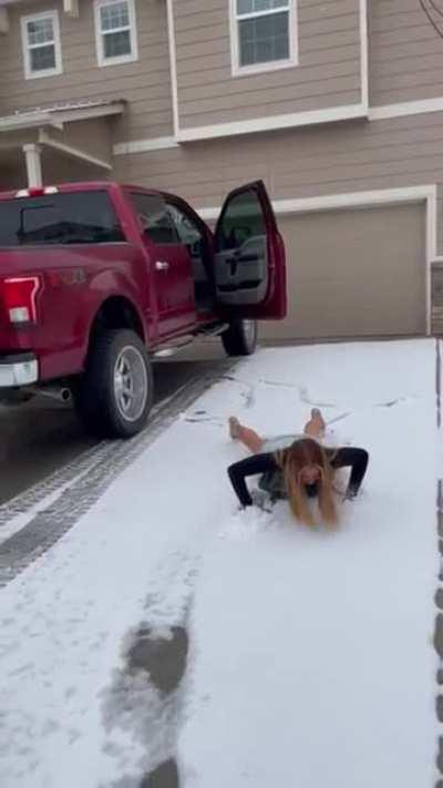 WCGW walking on icy road in heels..