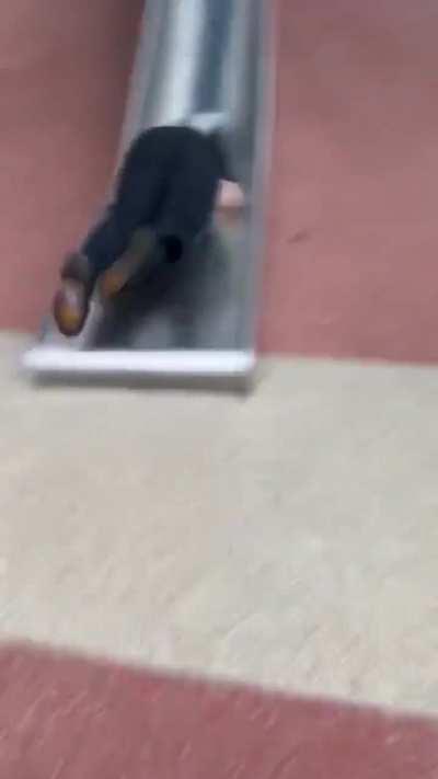 Officer brown use a slide that is made for kids