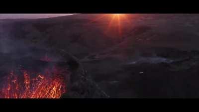 Iceland volcano eruption captured from a drone.