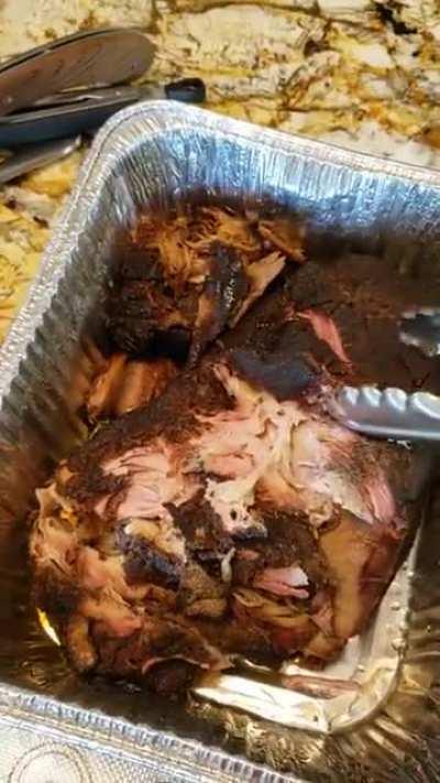 Finally got a smoker this summer. My first try at pulled pork went well I think.