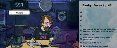 Hi, I've put myself into a game I'm working on 'God For A Day'. I am literally the main character in this scene! You can see the struggles of an indie dev daily life : D